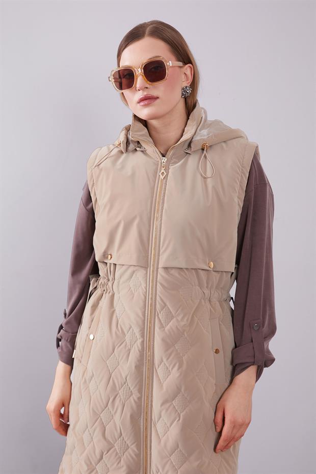 Camel Çıtçıt Rüzgarlık Detaylı Şişme Yelek