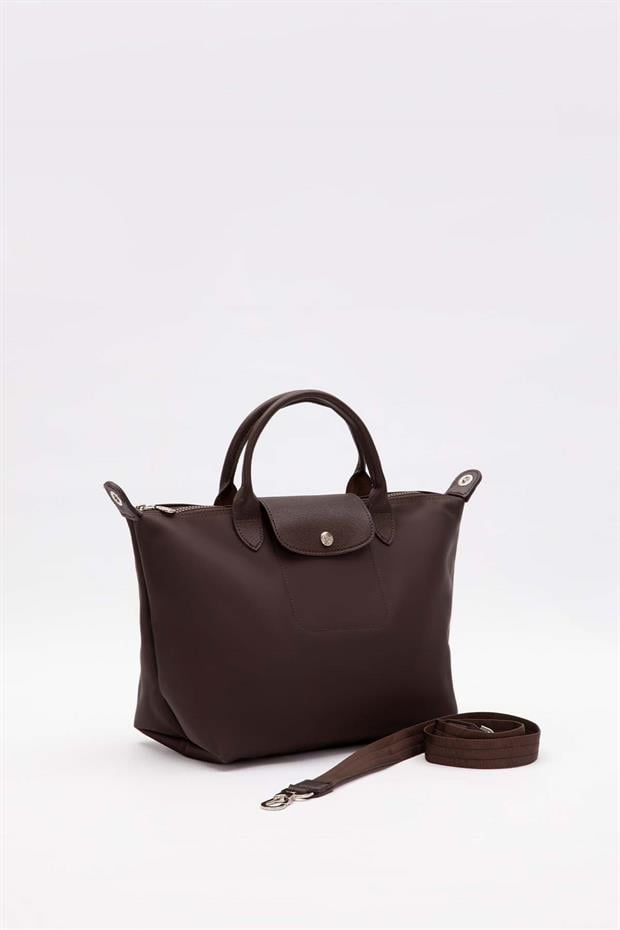 Camel Deri Kapaklı Omuz Çantası