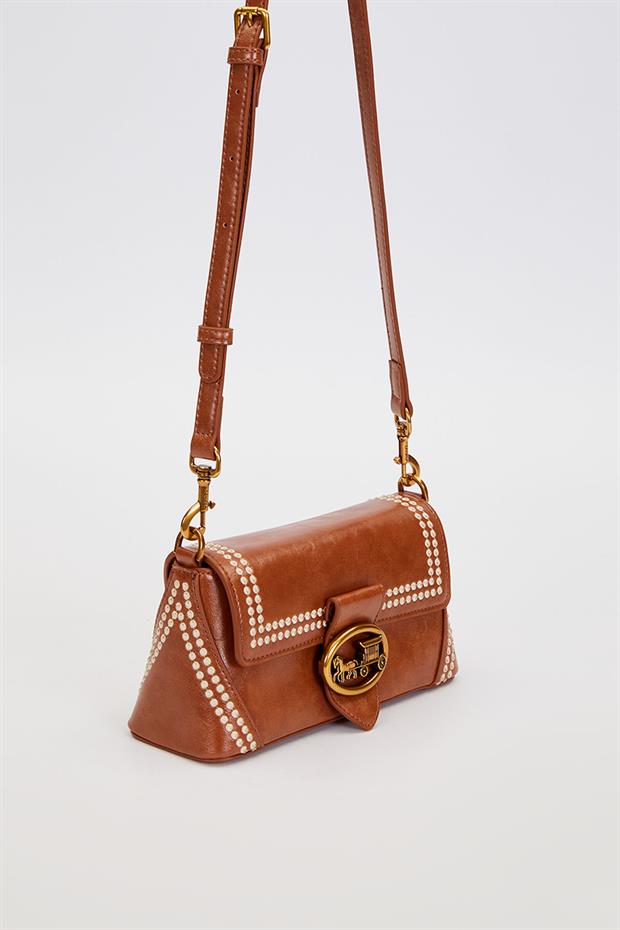 Camel Desenli Çift Askılı Omuz Çantası