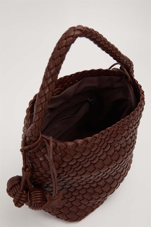 Camel Dikdörtgen Form Örgü Model El Çantası