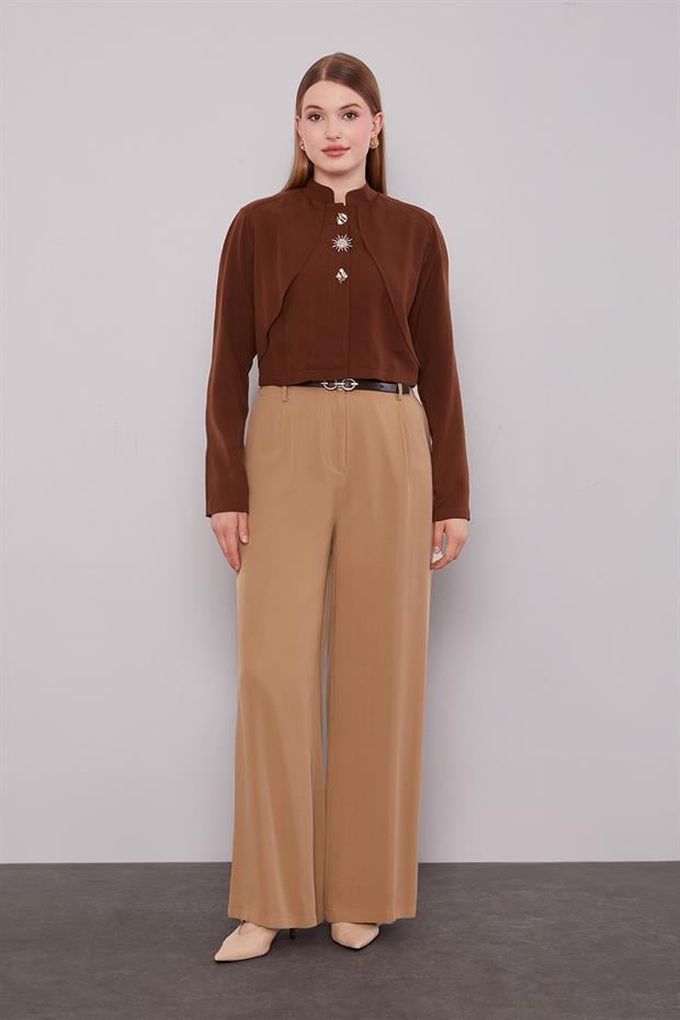 Camel Düz Kesim Palazzo Pantolon