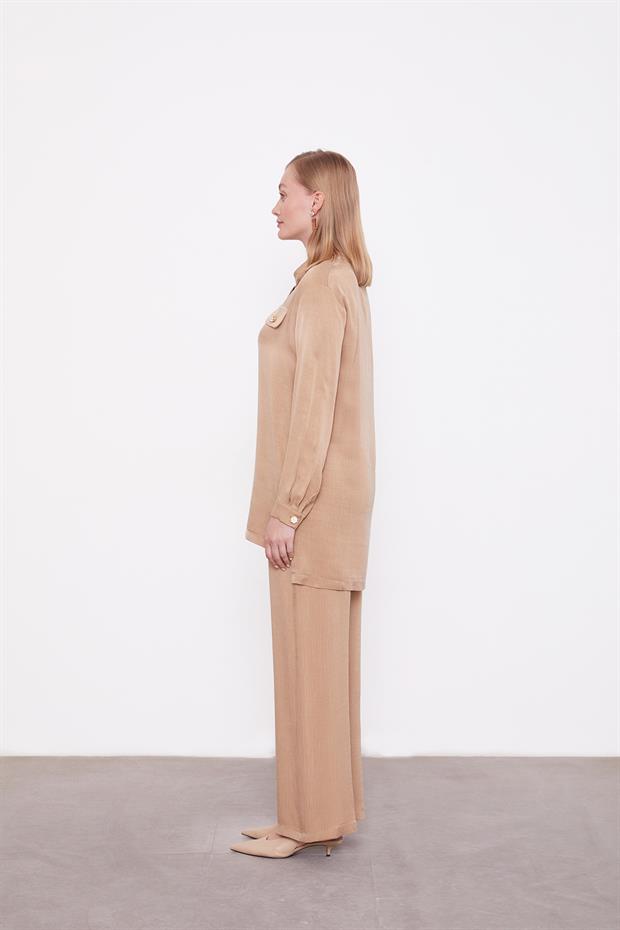 Camel Fermuar Detaylı Tunik Takım