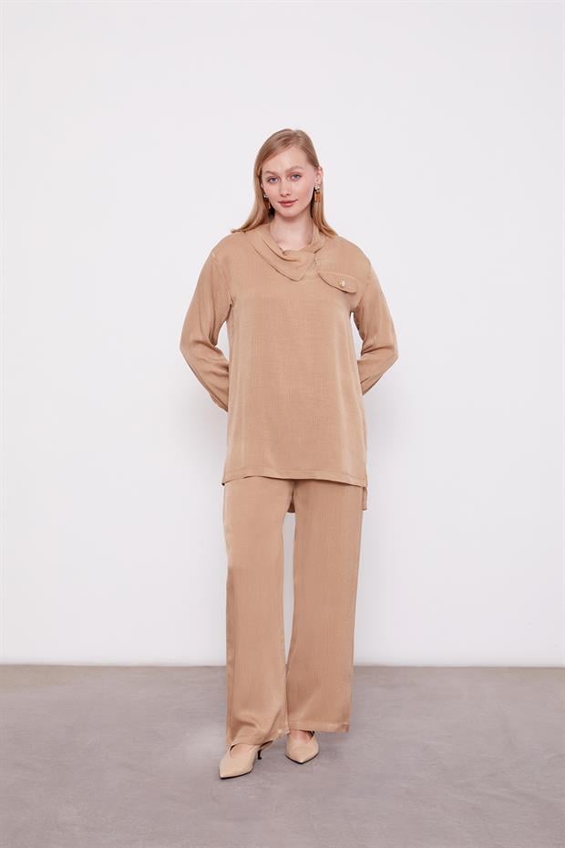 Camel Fermuar Detaylı Tunik Takım