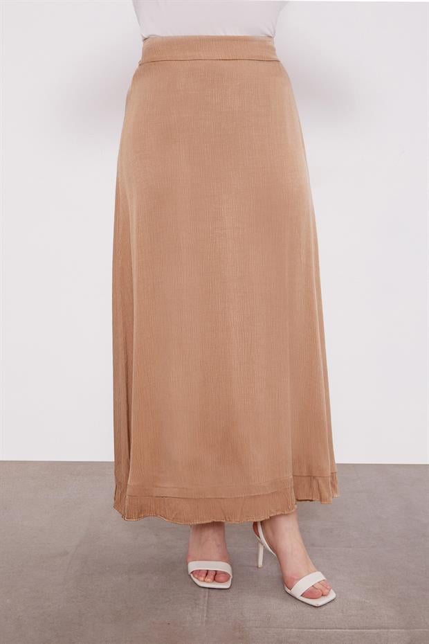 Camel Fırfır Detaylı Cupra Etek Takım