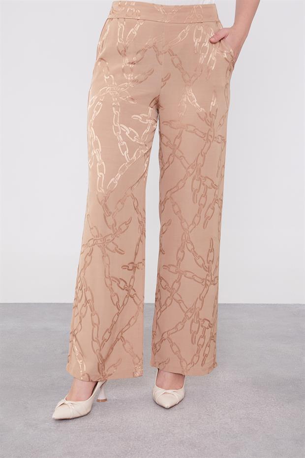 Camel Fırfır Düğme Detaylı Zncir Desen İkili Takım