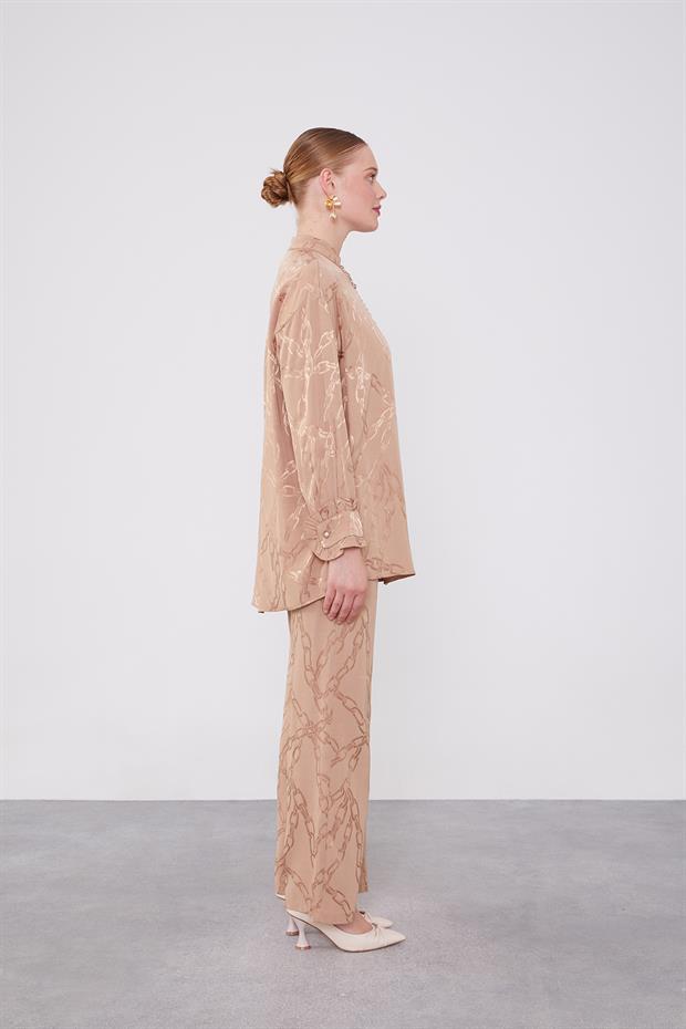 Camel Fırfır Düğme Detaylı Zncir Desen İkili Takım