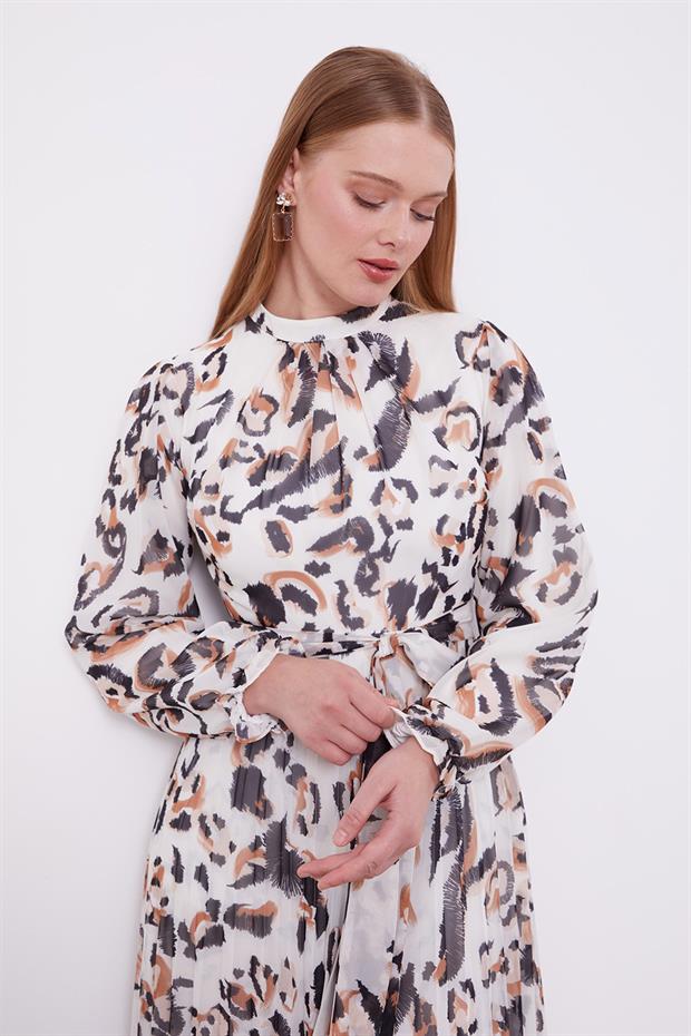 Camel Fırfır Kol Detaylı Elbise