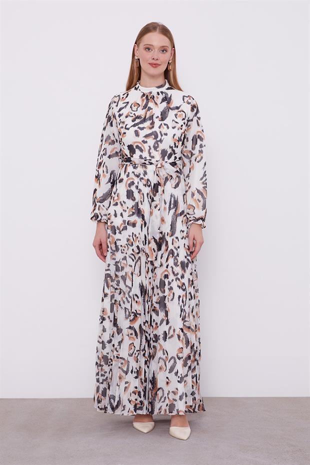 Camel Fırfır Kol Detaylı Elbise