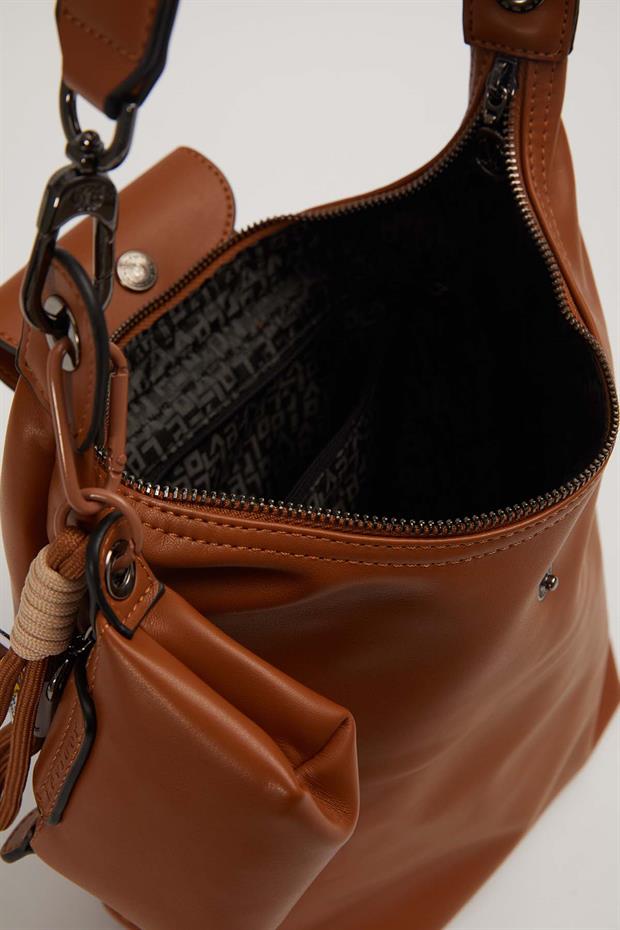 Camel Geniş Fermuar Detaylı Omuz Çantası