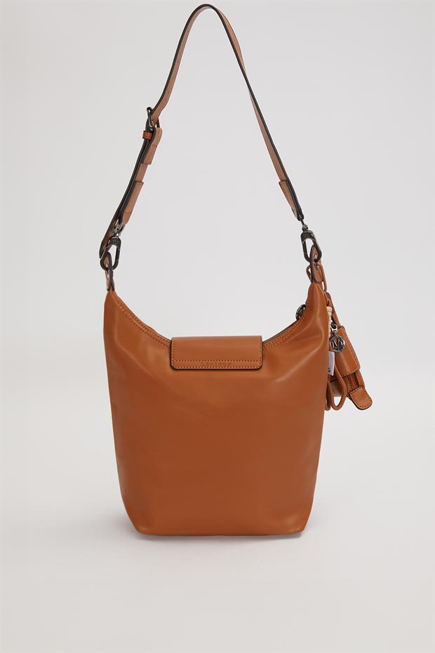Camel Geniş Fermuar Detaylı Omuz Çantası