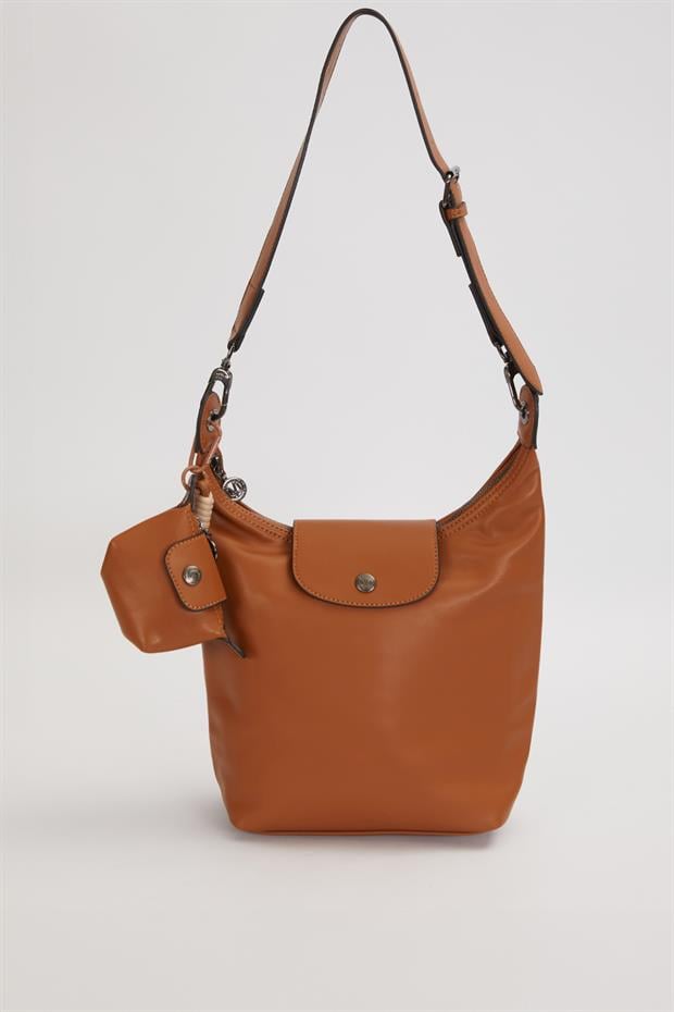 Camel Geniş Fermuar Detaylı Omuz Çantası