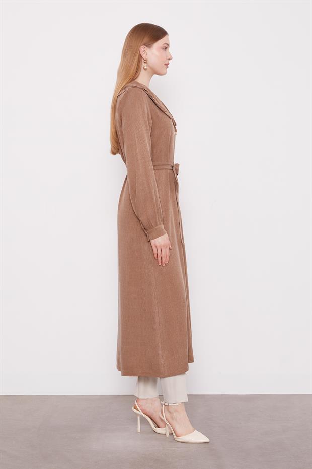 Camel Geniş Yakalı Fermuarlı Cupra Kap