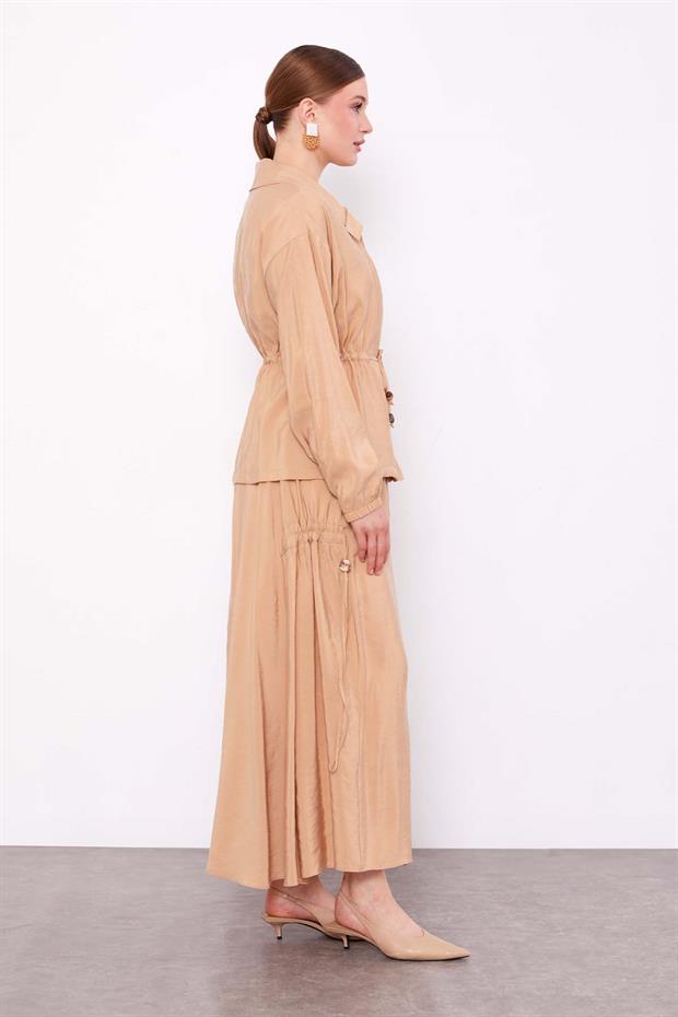 Camel Gizli Fermuar Detaylı Etek Takım