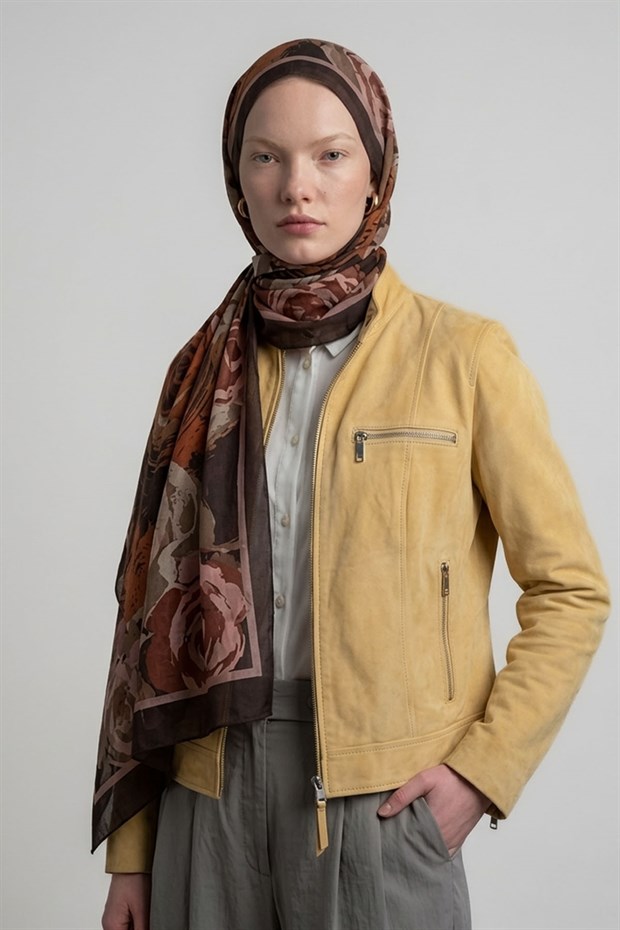 Camel Gül Desen Royal Şal