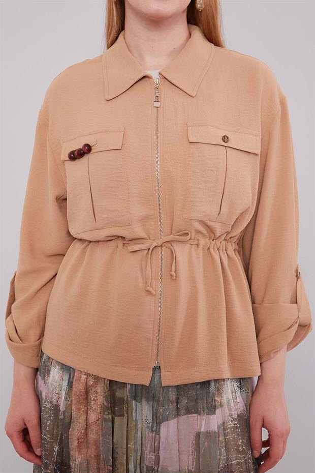 Camel - Haki Karışık Desenli Etek Takım