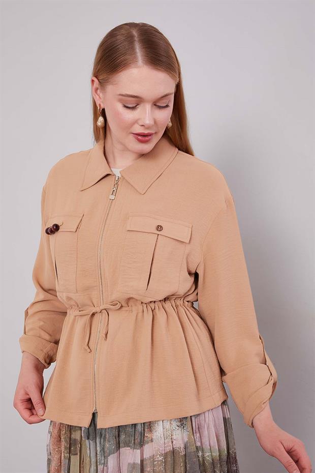 Camel - Haki Karışık Desenli Etek Takım