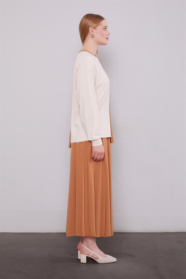 Camel İki Renkli Asimetrik Etekli Takım