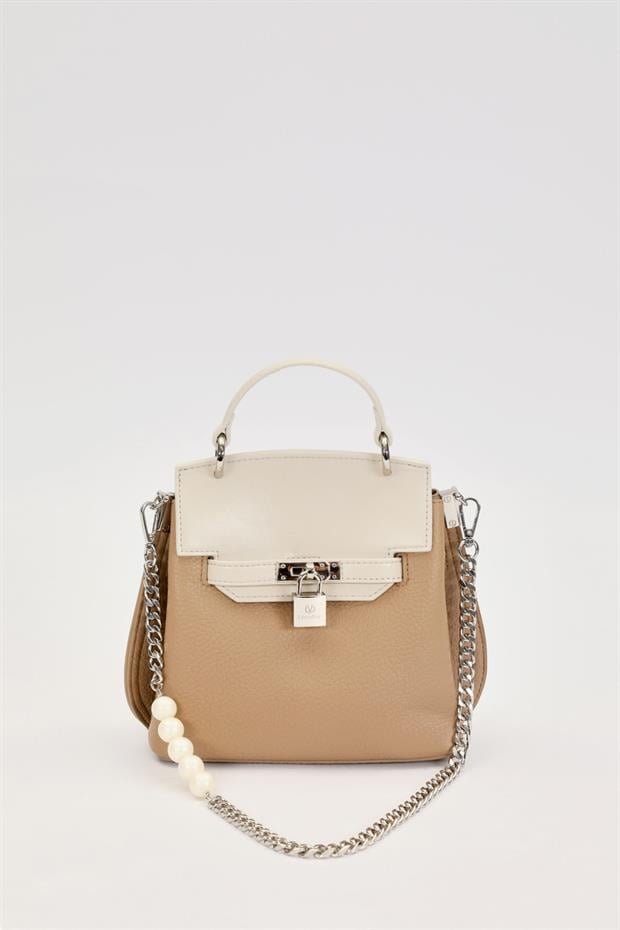 Camel İnci Askı Detaylı El Çantası
