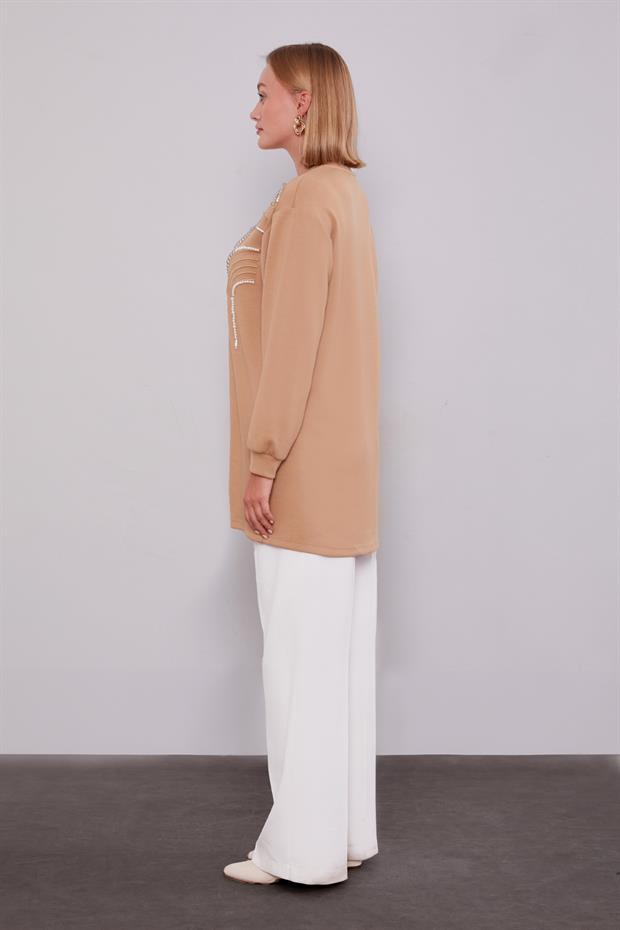 Camel İnci Detaylı Sweatshirt