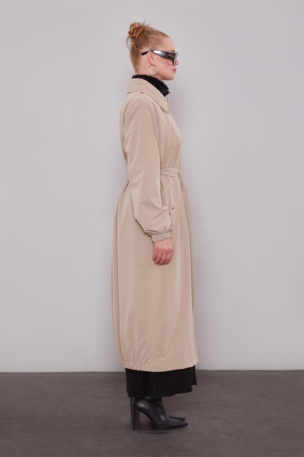 Camel Kapitone Detaylı Trençkot