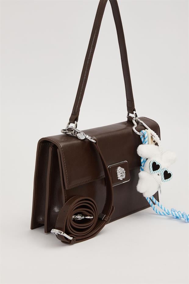 Camel Kare Form Charm Detaylı Omuz Çantası