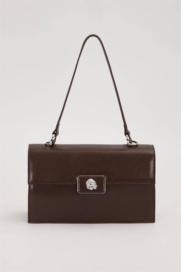 Camel Kare Form Charm Detaylı Omuz Çantası