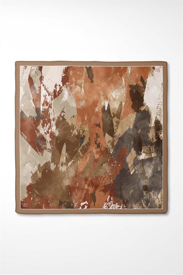 Camel Karma Desenli Twill İpek Eşarp