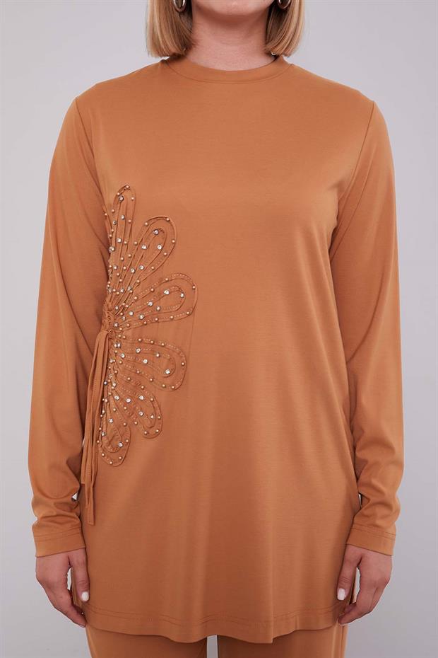 Camel Kenar Desen Detaylı Taşlı İkili Takım