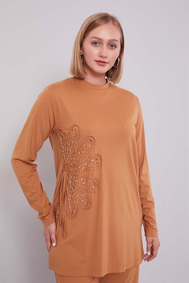 Camel Kenar Desen Detaylı Taşlı İkili Takım