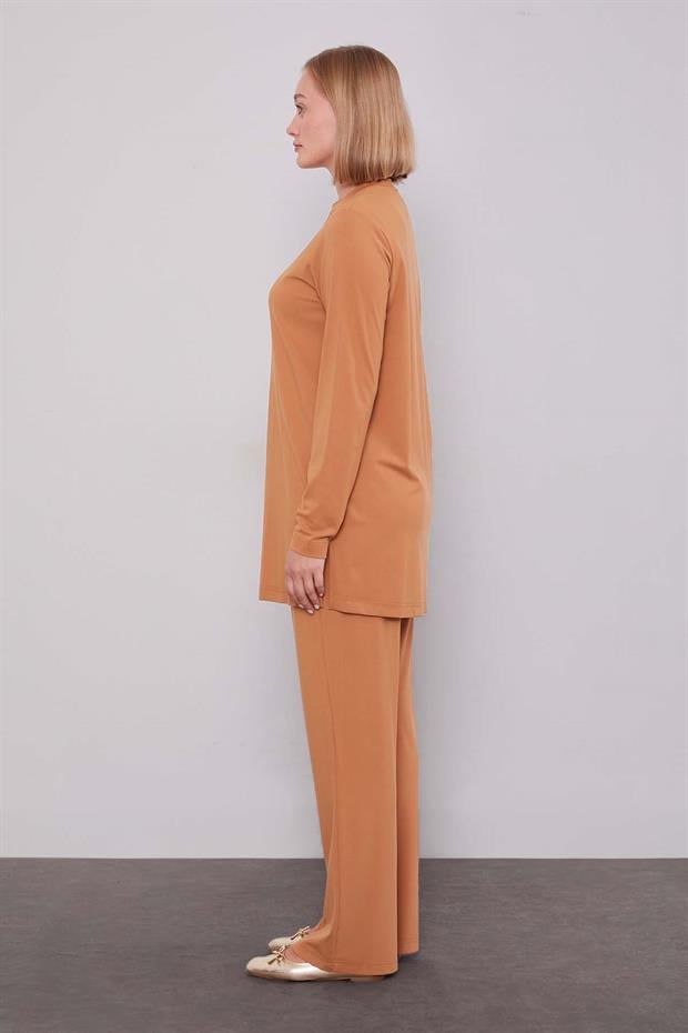 Camel Kenar Desen Detaylı Taşlı İkili Takım