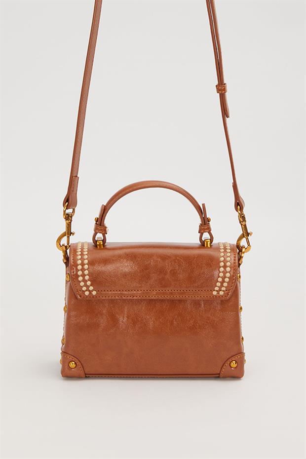 Camel Kenar Zımba Detaylı Omuz Çantası