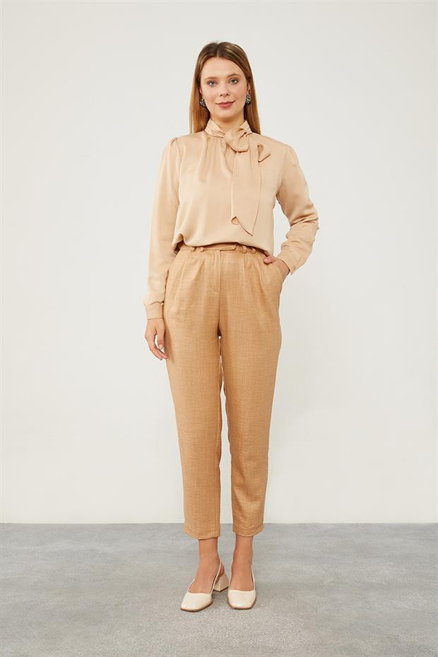Camel Keten Kumaş Havuç Pantolon