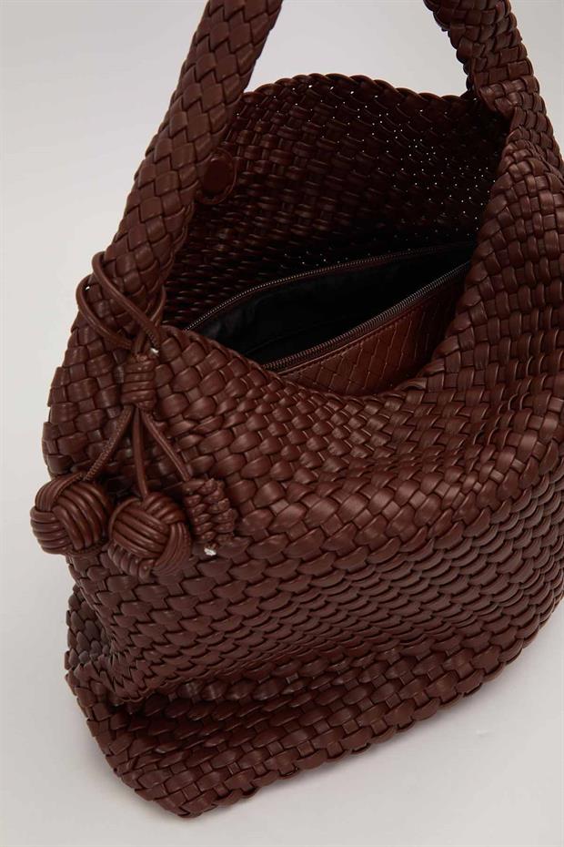 Camel Kısa Askılı Örgü Model El Çantası