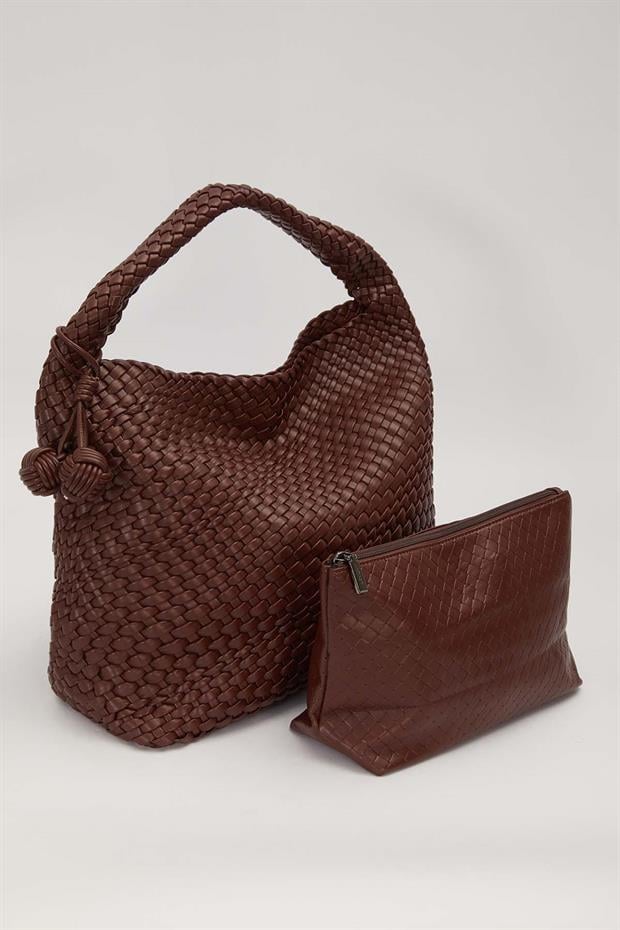 Camel Kısa Askılı Örgü Model El Çantası