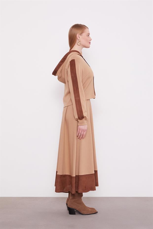 Camel Kısa Hırkalı Fermuar Kapamalı Etek Takım