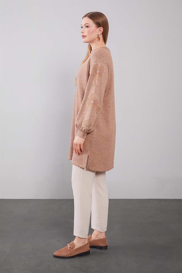 Camel Kol Çiçek Detaylı Tunik