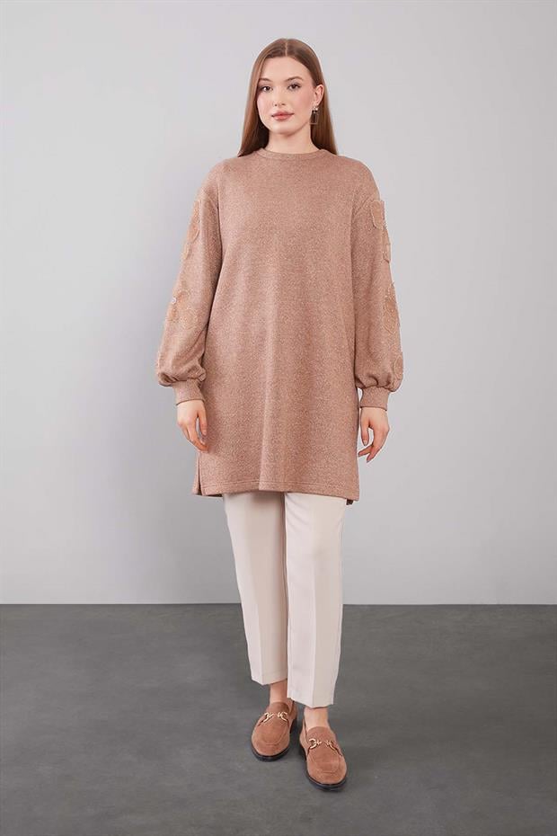 Camel Kol Çiçek Detaylı Tunik