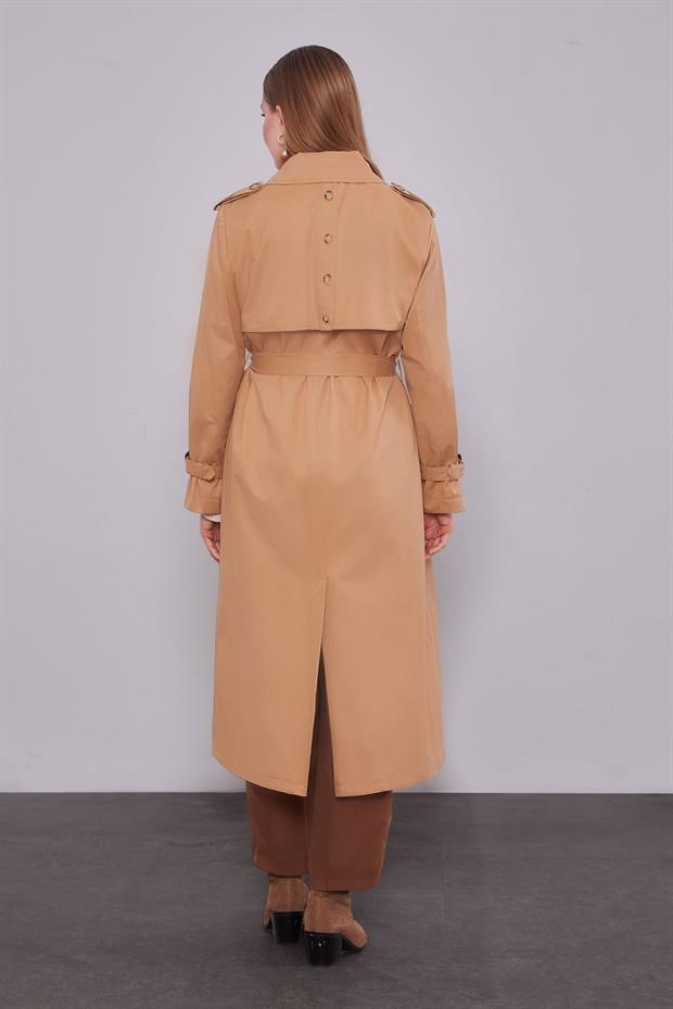 Camel Kol Düğme Detaylı Trençkot