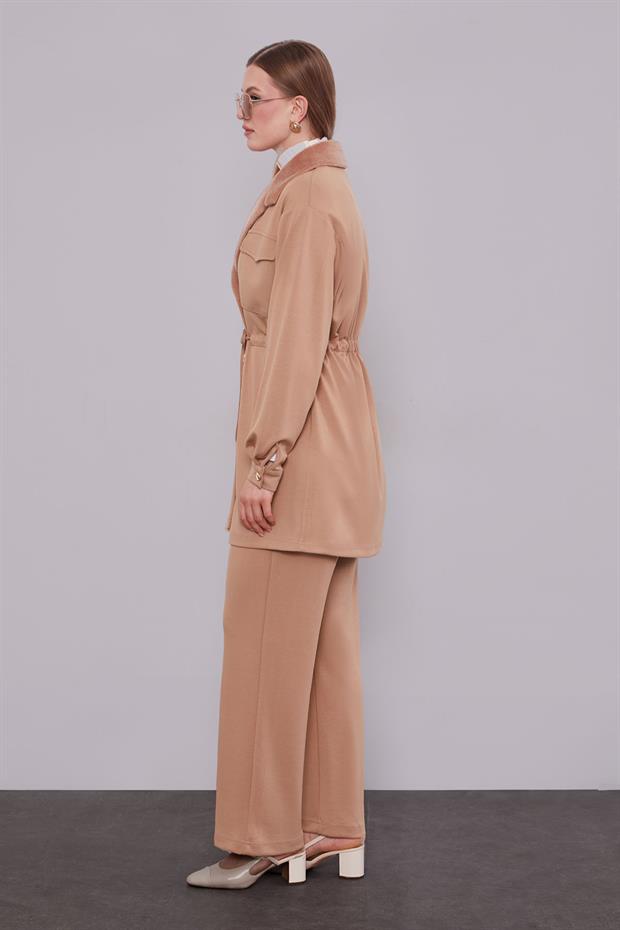 Camel Kruvaze Kürk Yakalı İkili Takım