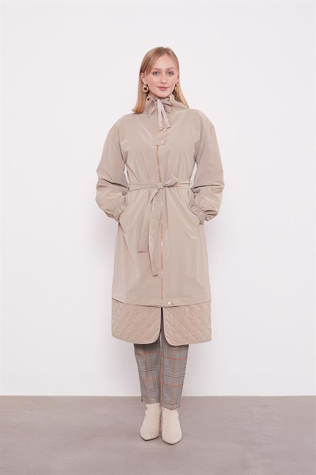 Camel Kurdale Yaka Detay Trençkot