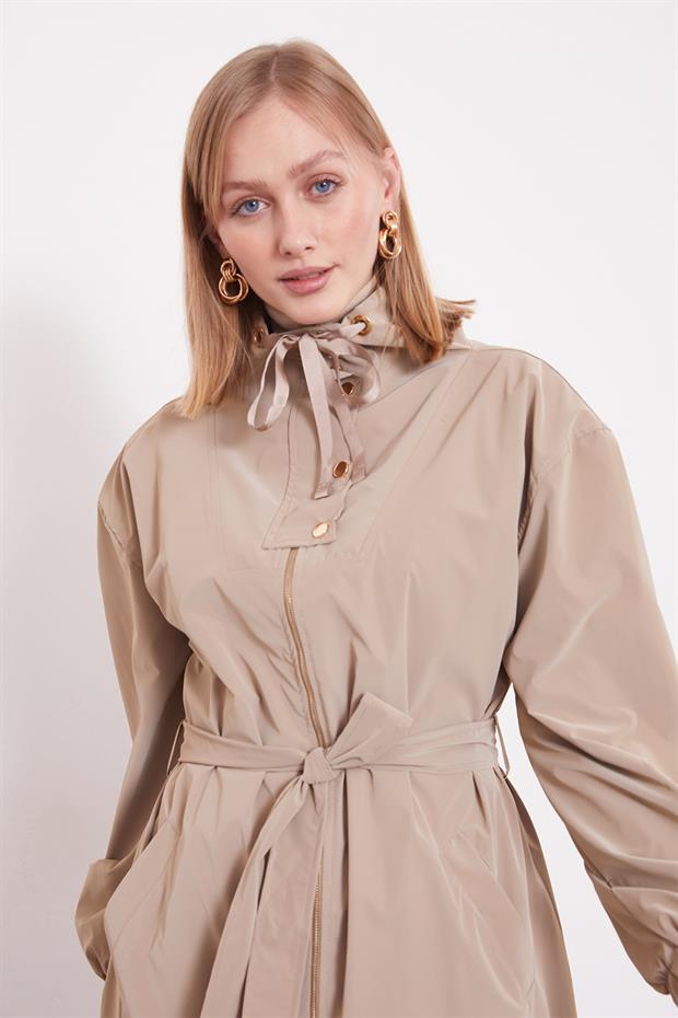 Camel Kurdale Yaka Detay Trençkot