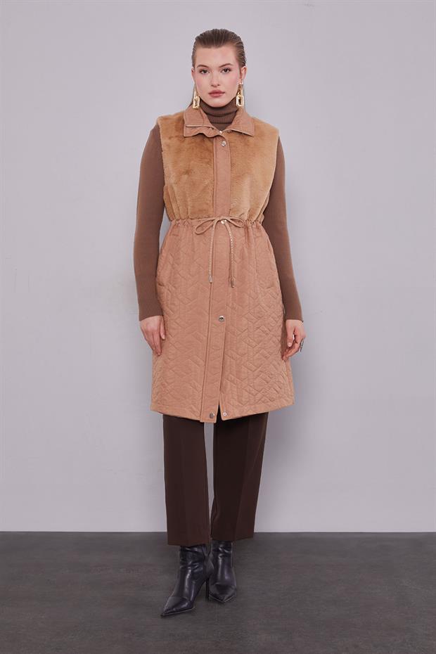 Camel Kürk Detaylı Yelek