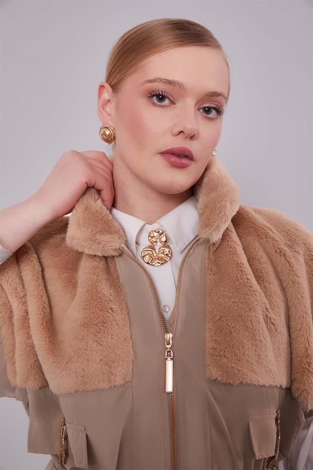 Camel Kürk Yakalı Yelek