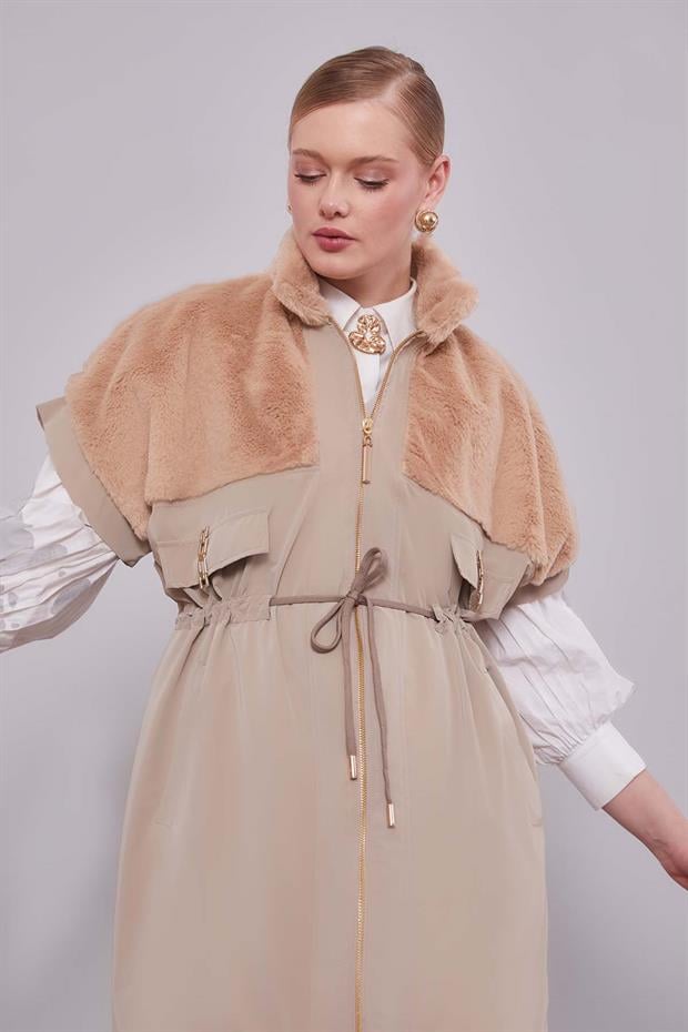 Camel Kürk Yakalı Yelek