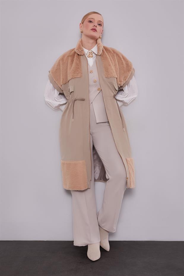 Camel Kürk Yakalı Yelek