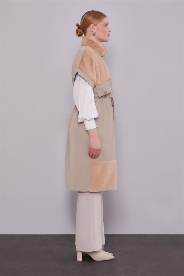 Camel Kürk Yakalı Yelek