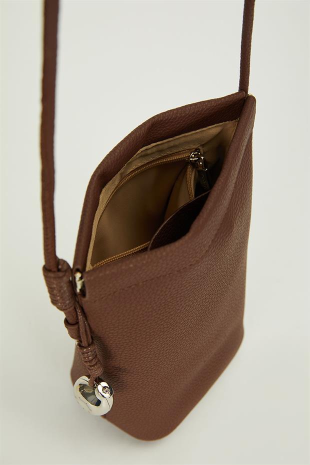 Camel Metal top Aksesuarlı Omuz Çantası