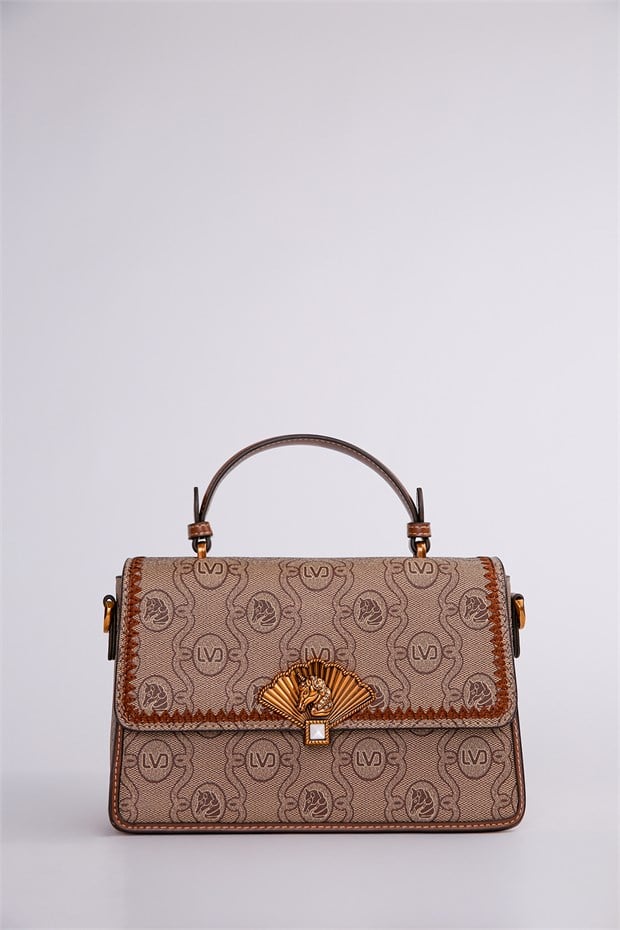 Monogram Baskılı El ve Omuz Çantası Camel