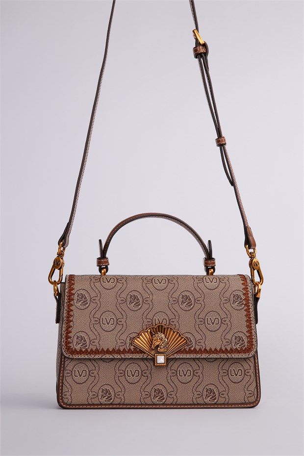Monogram Baskılı El ve Omuz Çantası Camel