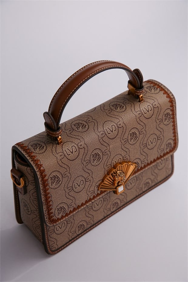 Monogram Baskılı El ve Omuz Çantası Camel